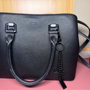 ALDO Black Satchel Bag with Chain Detail